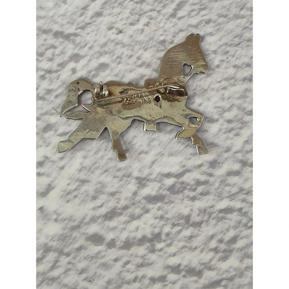 Siam Sterling Vintage Blue Enamel Horse Brooch Pin Silver Equestrian Thai